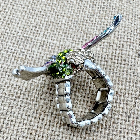 Large Multicolor Rhinestone Bird Cocktail Stretch Ring - Picture 6 of 7